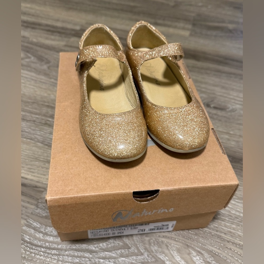 Size 11 (EU 28) - Naturino Gold Sparkle Dress Shoes